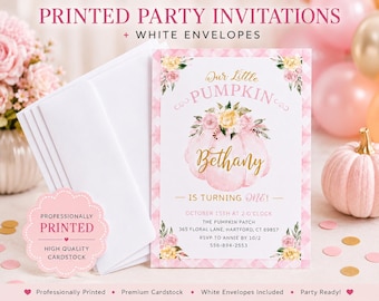 Little Pumpkin Birthday Invitations | Printed Cards with White Envelopes