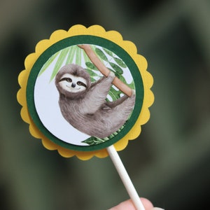 RAINFOREST BIRTHDAY PARTY Cupcake Toppers Rain Forest Jungle Safari Sloth Macaw image 3