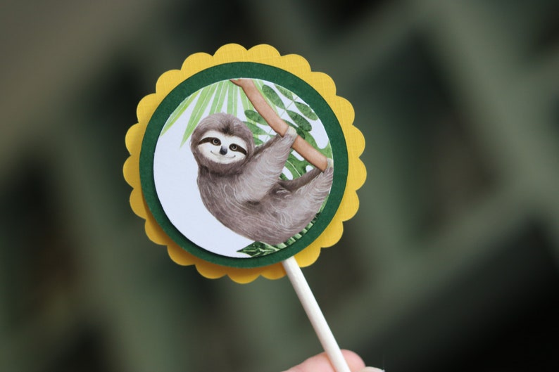 RAINFOREST BIRTHDAY PARTY Cupcake Toppers Rain Forest Jungle Safari Sloth Macaw image 3
