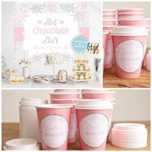 Hot Choco Cups, Hot Chocolate Bar, Girl Winter ONEderland, Winter Wonderland, 1st Birthday Party, Hot Chocolate Cups, Hot Chocolate Bar