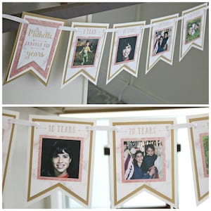 40th BIRTHDAY DECORATIONS, Decade Photo Banner, Photo Memory Photo, Through The Years, Rose Gold Ladies Birthday