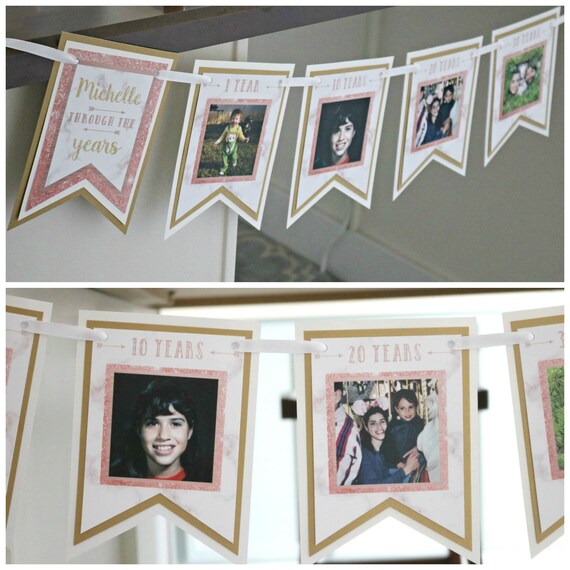40th BIRTHDAY DECORATIONS, Decade Photo Banner, Photo Memory Photo, Through The Years, Rose Gold Ladies Birthday Il_570xn