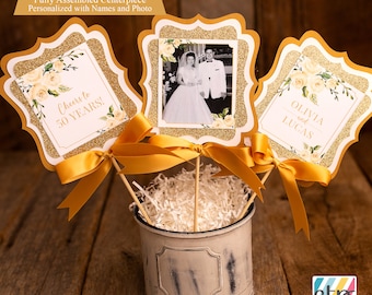 Golden Anniversary Centerpiece, 50th Anniversary Party Decorations, Golden Years,