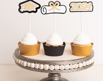 Graduation Cupcake Toppers, Graduation Party Decorations, Class of 2024, Son Graduation, Any School Colors!