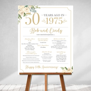 GOLDEN ANNIVERSARY Printed Poster "Were Married in Year" Marriage Board Back in 1975 What Happened in 1975 50th Anniversary