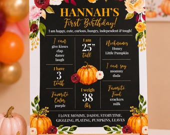 Little Pumpkin Milestone Sign | Personalized First Birthday Stats Board
