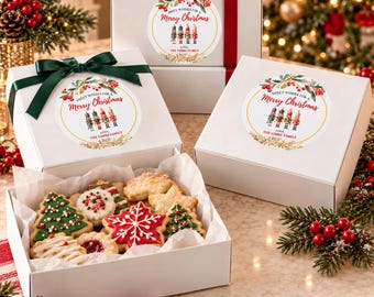 Personalized Christmas Cookie Stickers, Sweet Wishes Nutcracker Bakery Box Labels