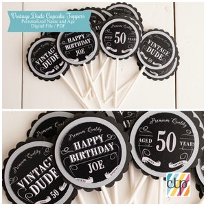 Personalized Vintage Dude Edible Image Cake Topper. — Choco House