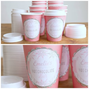Hot Cocoa Cups, Girl Winter ONEderland, Winter Wonderland, 1st Birthday Party, Hot Chocolate Cups, Hot Chocolate Bar, Pink and Silver