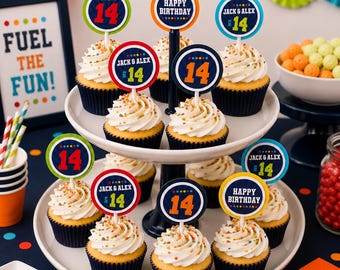 Personalized Cupcake Toppers for Boys Birthday Party | Teen Boy Birthday Decorations | Custom 14th Birthday Decorations, ANY AGE!