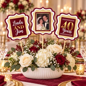 40th Anniversary Centerpiece, Personalized Ruby Wedding Photo Table Decoration