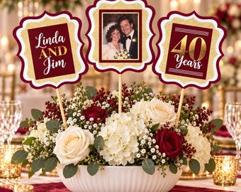 40th Anniversary Centerpiece, Personalized Ruby Wedding Photo Table Decoration