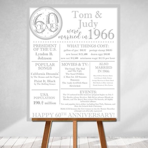 DIAMOND JUBILEE Printed Poster "Were Married in Year", Marriage Board, Back in 1966, What Happened in 1966, 60th Anniversary , Silver image 1
