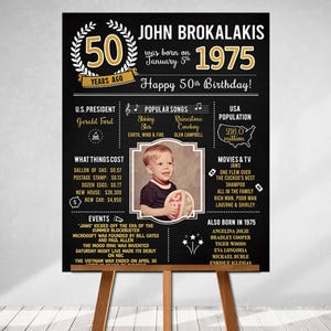 PRINTED 50th birthday poster, Back in 1975, What Happened in 1975, 50th Birthday Decorations, Black and Gold, 50th Party Decor, Vintage 1975