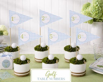 Golf Party Table Numbers - Pennant Flag Centerpiece