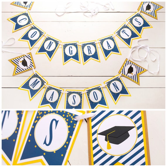 Graduation Banner, Graduation Party Decorations, Congratulations Grad Banner, Congrats Grad Banner, Class of 2019, Navy Blue and Yellow Il_570xn