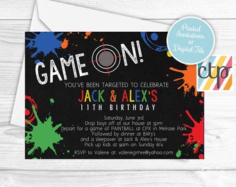 Paintball Party Decorations, Paintball birthday decor, Paintball Invitations, Printed Invitations, Boy Birthday, Tween Birthday, Teen Boy