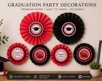 Paper Fans for Graduation Celebration, Set of 6 Fully Assembled - You Choose Colors!