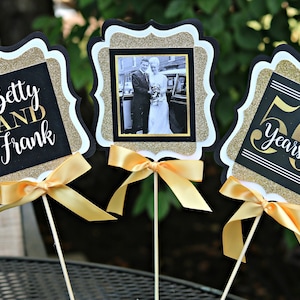 GOLDEN ANNIVERSARY 50th Anniversary Party Decorations Anniversary Centerpiece 50th Wedding Anniversary Golden Years Black and Gold