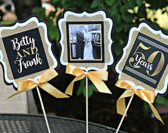 GOLDEN ANNIVERSARY 50th Anniversary Party Decorations Anniversary Centerpiece 50th Wedding Anniversary Golden Years Black and Gold