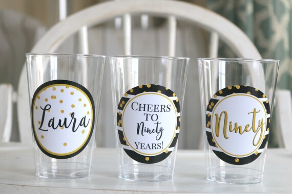 90TH BIRTHDAY PARTY Cups, Cheers to 90 Years, Beer Cups, Wine Glass, 90th Birthday Party Decorations, Black and Gold Il_570xn