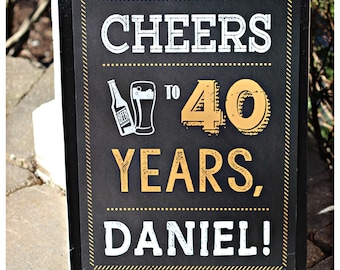 CHEERS to 40 YEARS Sign, 40th Birthday Party Decorations, 40th Party Sign, Printed Decorations, Vintage 1981 Beer Birthday, Black and Gold