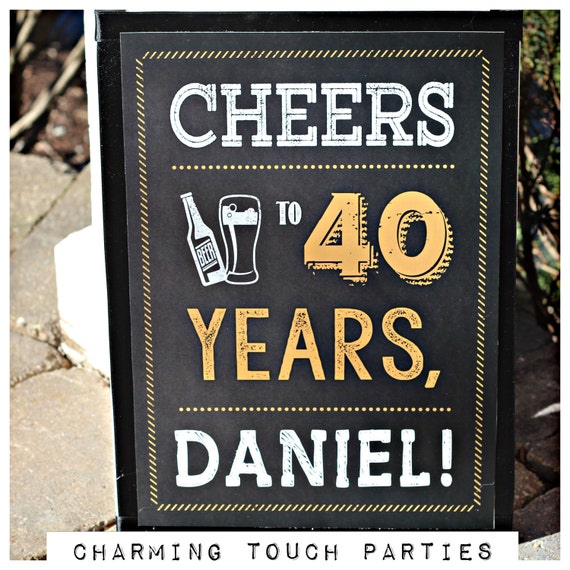 CHEERS to 40 YEARS Sign, 40th Birthday Party Decorations, 40th Party Sign, Printed Decorations, Vintage 1981 Beer Birthday, Black and Gold Il_570xn