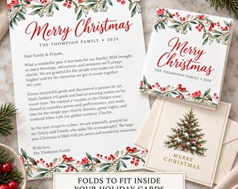 Personalized Christmas Letter, Custom Family Year in Review, Printed Holiday Card Insert