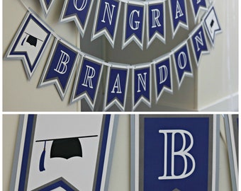 GRADUATION BANNER, Graduation Party Decorations, Class of 2024 Banner, Congratulations Grad, Congrats Grad, Royal Blue and Gray