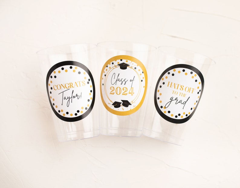 Graduation Party Cups, Personalized Plastic Cups, Custom Party Cups, Class of 2024, Son Graduation, ANY SCHOOL COLORS image 1