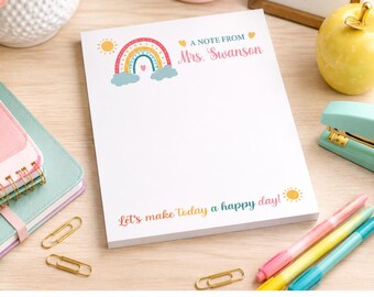Personalized Teacher Notepad, Custom Rainbow Stationery, Appreciation Gift, Colorful Classroom Desk Pad