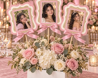 Personalized Quinceañera Photo Centerpiece, Mis Quince XV Table Decorations