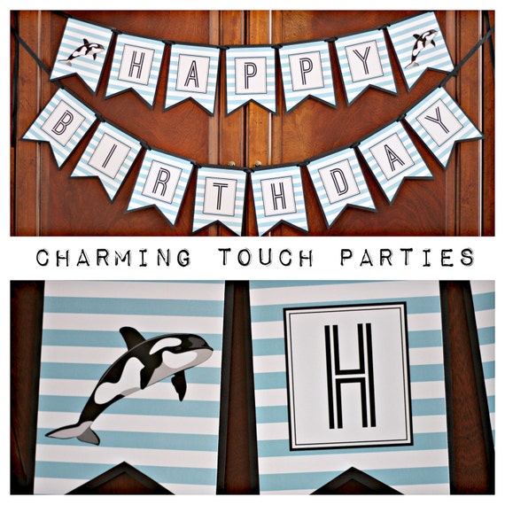 ORCA WHALE DECORATIONS, Orca Whale Banner, Ocean Birthday, Swim Party, Whale Birthday Party, Boy Birthday, Blue and Black, Orca Whale Sign Il_570xn