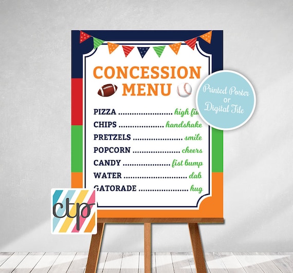 Concessions Menu, All Star Sports Birthday, Concessions Sign