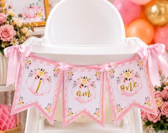 Little Pumpkin High Chair Banner | Pink First Birthday Party Decor
