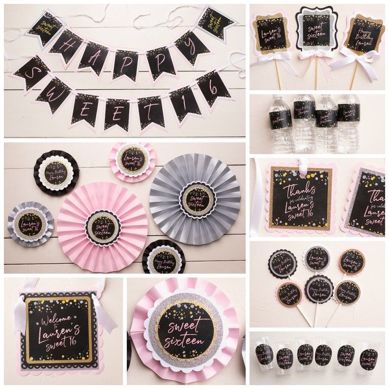 16th Birthday Rose Gold Sweet Sixteen Pink and Gold Sweet 16 Birthday Paper Fans Sweet 16 Party Decorations Decorative Rosettes