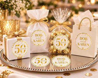 Personalized 50th Anniversary Stickers, Gold Wedding Favor Labels, Custom Party Seals