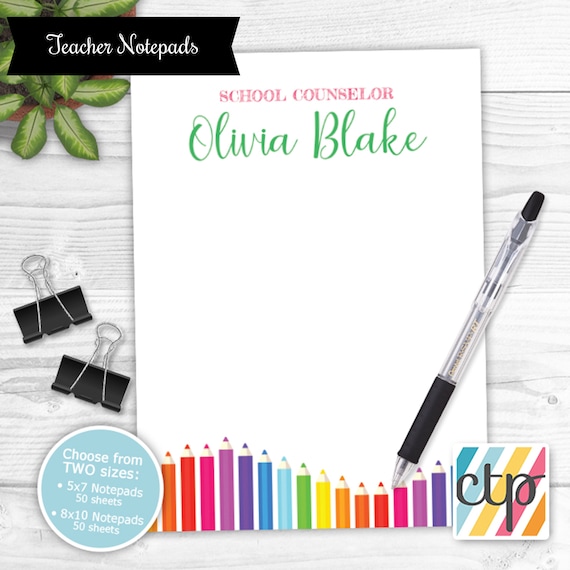 Teacher Notepad, Personalized Notepad, Teacher Appreciation Gift, School Counselor Gifts, by