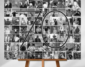 Personalized 70th Birthday Gift, Number Photo Collage, 70th Party Decoration, Picture Collage, Custom Made from your Photographs!