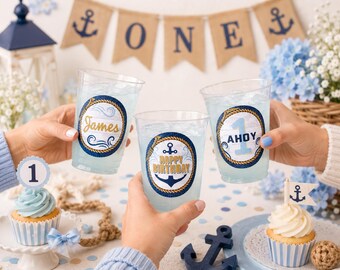 Nautical 1st Birthday Cups, Personalized Nautical Drink Labels, Sailor Birthday Decor