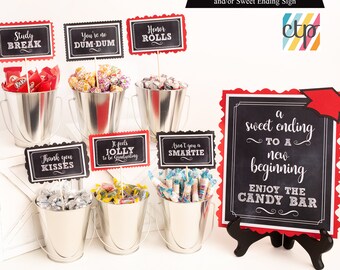 Graduation Candy Bar Signs, For Grad Sweets Table or Dessert Bar, ANY School Colors!