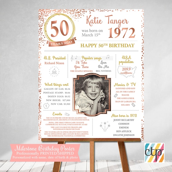 50th Birthday Poster, 50th Birthday Decorations, Born in 1972, 70s, Personalized Gift, Best Friend Gifts, Il_570xn