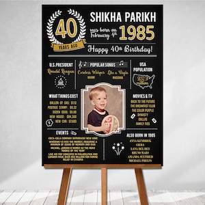 PRINTED 40th birthday poster, Back in 1985, What Happened in 1985, 40th Birthday Decorations, Black and Gold, 40th Party Decor, Vintage 1985