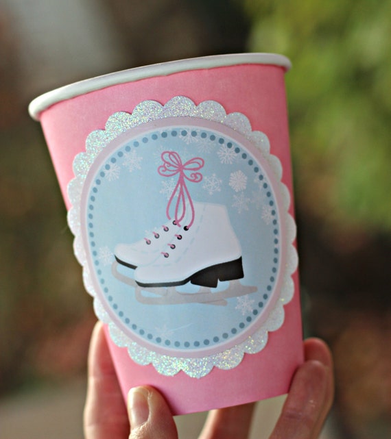 ICE SKATING BIRTHDAY Party Cups, Beverage Cups, Paper Cups, Girl Ice