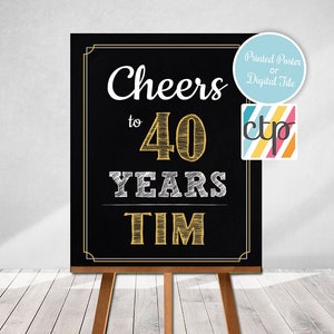 Cheers To 40 Years Sign, Printed or Digital File, 40th Birthday Party Sign, 40th Party Decorations, Cheers to 40 Years, Adult Party Decor