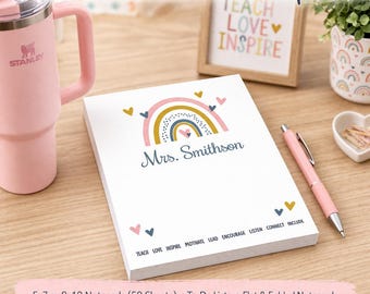 Personalized Teacher Notepad, Boho Rainbow Stationery, Custom Classroom Gift, Teacher Appreciation