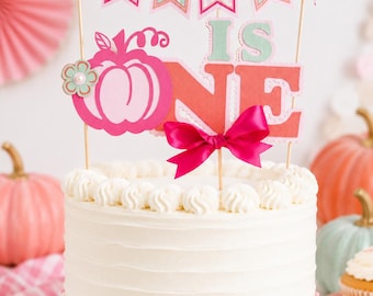 Little Pumpkin Cake Topper, Personalized Pink First Birthday Cake Decor