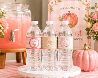 Little Pumpkin Water Bottle Labels, Personalized Birthday Bottle Wraps