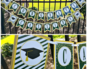 GRADUATION BANNER, Graduation Party Decorations. Congratulations Grad Banner.  Congrats Grad Banner, Class of 2024, Custom, Green and Yellow