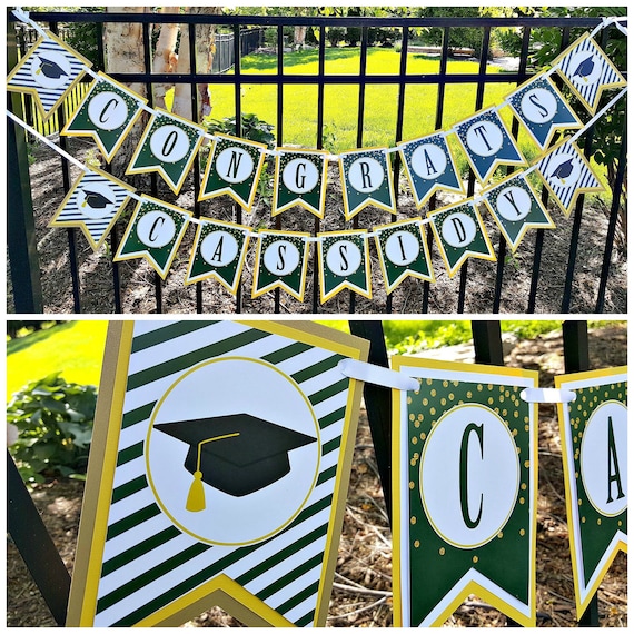 GRADUATION BANNER, Graduation Party Decorations. Congratulations Grad Banner. Congrats Grad Banner, Class of 2020. Custom, Green and Yellow Il_570xn